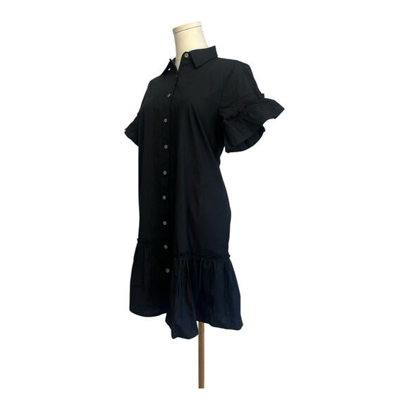 NWT J Crew Factory Ruffle Sleeve Mini Shirt Dress Size 6 in Black - Picture 2 of 8